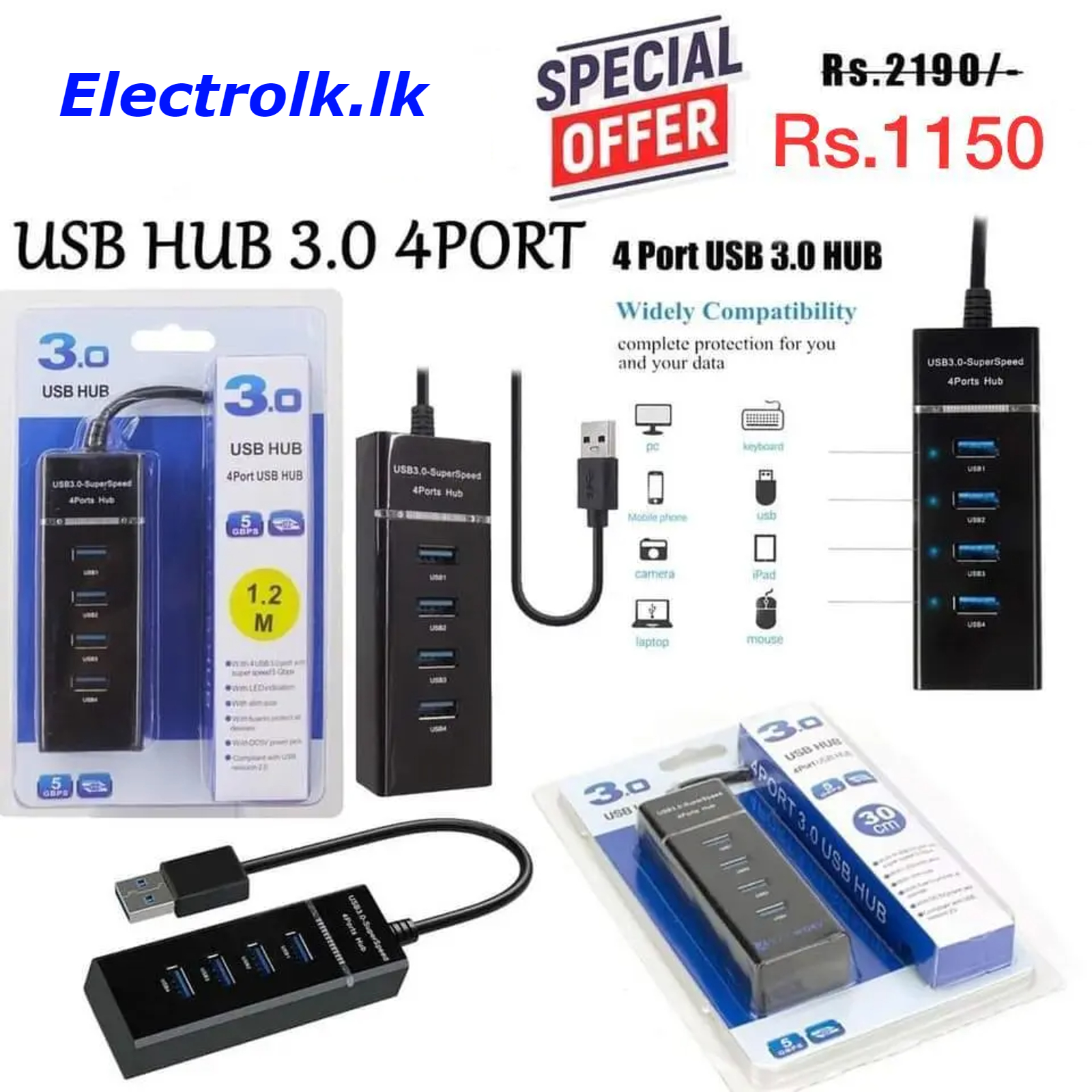 Super Speed USB 3.0 Hub 4 Port 5Gbps USB Hub Splitter Adapter