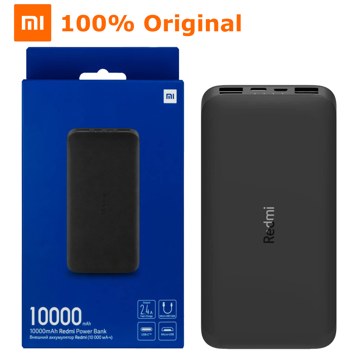 Genuine Mi Redmi Power Bank 10000mAh Type- C & Micro Usb Two-way Charging Dual USB Powerbank for All Mobile Phone Power Bank