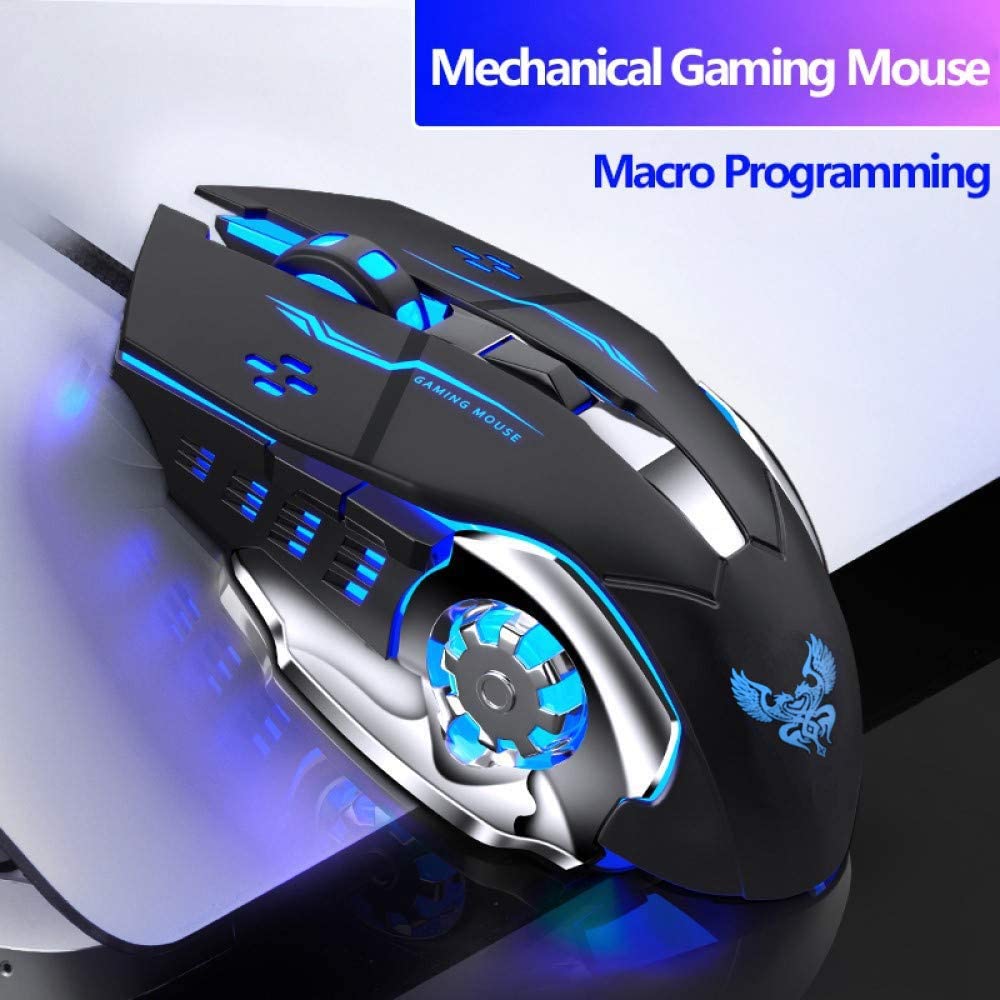 X1 Wired Gaming Mouse for Professional PC gamer with 6 Programmable Buttons and Colorful LED Lights, Ergonomic Design to Lower Hand Fatigue and Optical Sensor