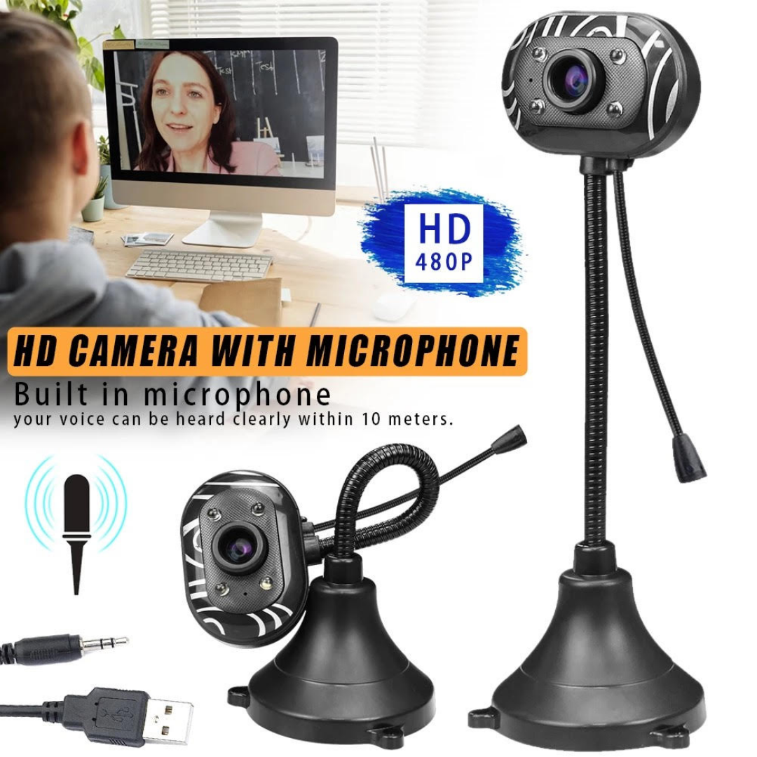 HD Web Camera USB High Definition 4 Led Web Cam with MIC for Online Class and YouTube Videos Creator Computer PC