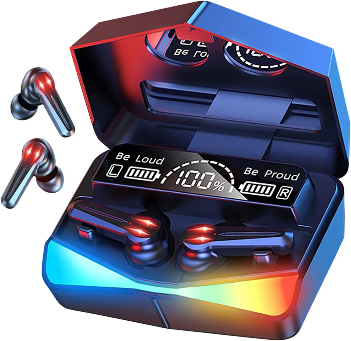 M28 Wireless Earbuds TWS Bluetooth 5.1 Gaming Monster Earphones Touch Control Headphones Microphone Mirror Screen Mini LED Display - Excellent Sound Ensure Fast & Stable Connection Waterproof