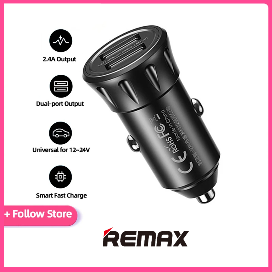 Remax RCC236 Dual Port USB 2.4A Quick Car Charger QC 4.0 3.0 Fast Charging for iPad Pro iPhone 12 Pro Max 11 Pro Max Samsung OPPO VIVO Xiaomi Redmi note 9