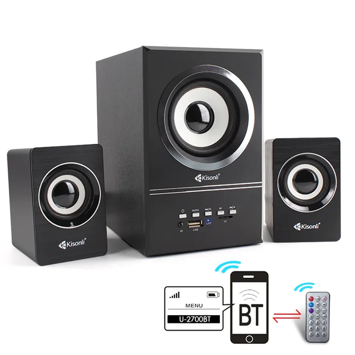 Kisonli U-2700BT Original Bluetooth Wireless Speaker Subwoofer Home theater With 3.5mm Audio Plug For Home/Office For PC / Laptop