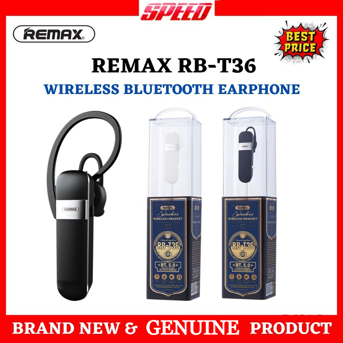 100% Original REMAX RB-T36 earphones Bluetooth Earphone Bluetooth headphones Handsfree wireless headset Business headset Drive Call Sports earphones for IOS and Android