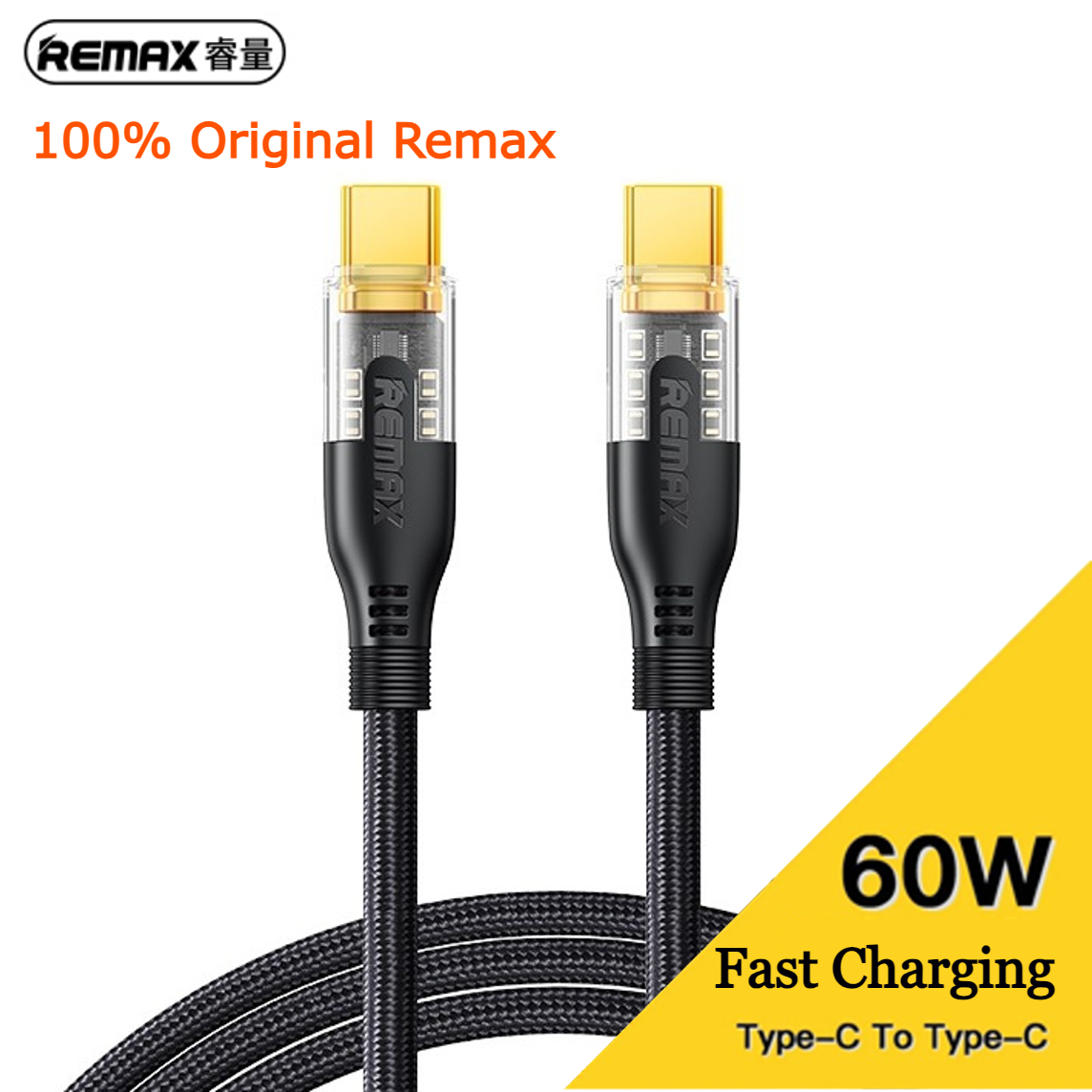 REMAX RC-C170 Type-C to Type-C Data Cable PD 60W Fast Charging Braided Transparent Housing